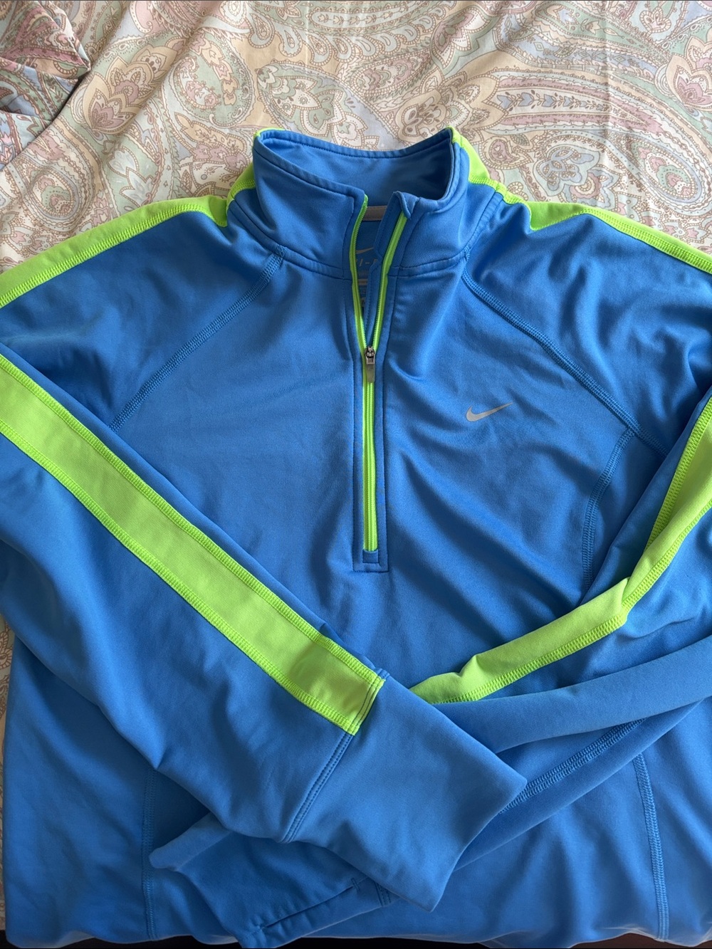 Nike Men’s Bright Blue Half-Zip Performance Jacket with Neon Lime/ reflectives